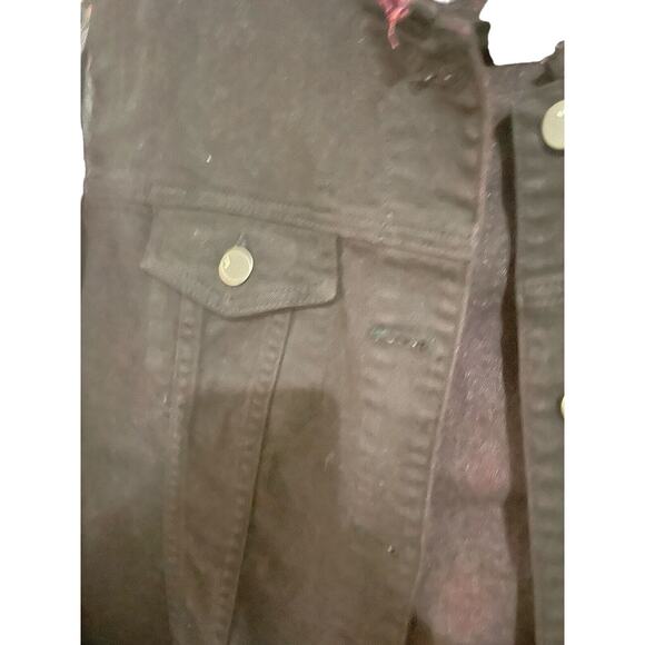 J Brand Woman's Noir Red Denim Jacket With Lamb Leather Sleeves Size Medium - Picture 4 of 6